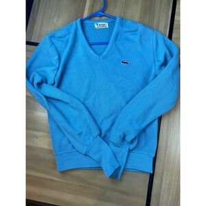 Vintage IZOD Lacoste V Neck Sweater Blue Long Sleeve Pullover Menswear